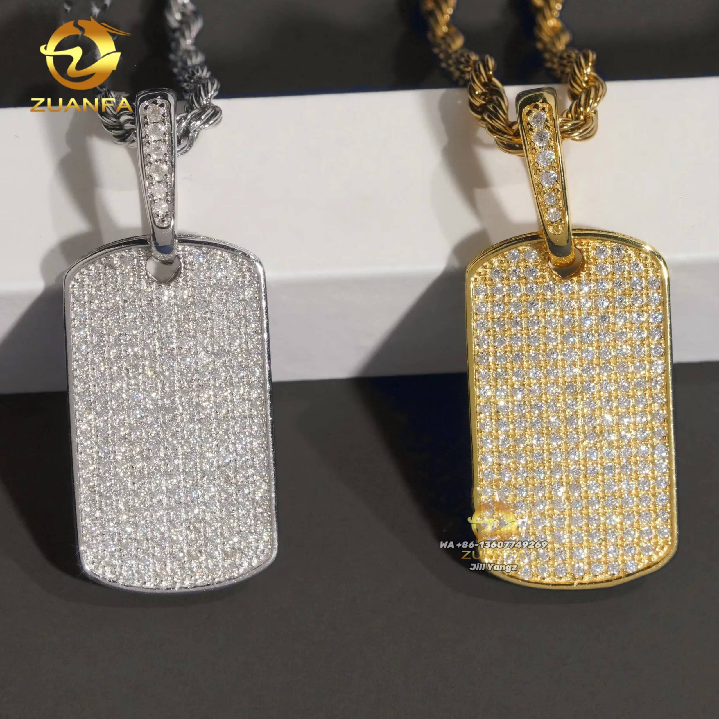 Small Dog Tag Moissanite Pendants Iced Out Jewelry Custom Moissanite Pendant