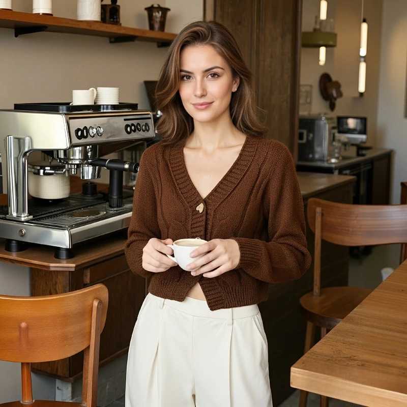 Korean Fried Dough Twists Long Sleeved Cardigan Vneck Knitting Top Womens Fashion New Casual Sweater Elegant Solid KnitwearT251101