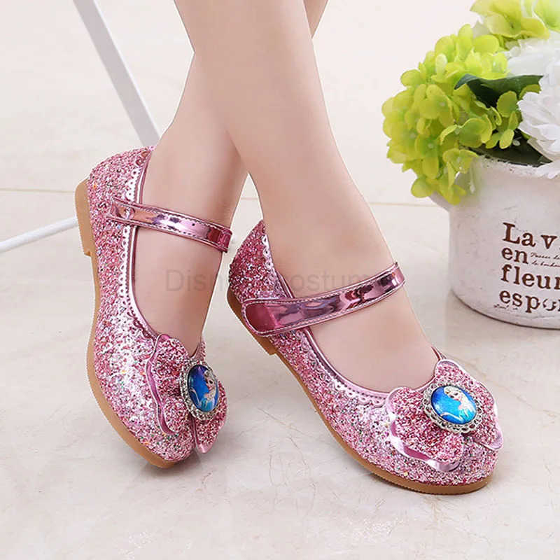 Disney Frozen Princess Elsa Cartoon Soft Sole Sandals Baby Girl Princess Shoes Crystal Shoes Children Flat Girl Leather Shoes H251101