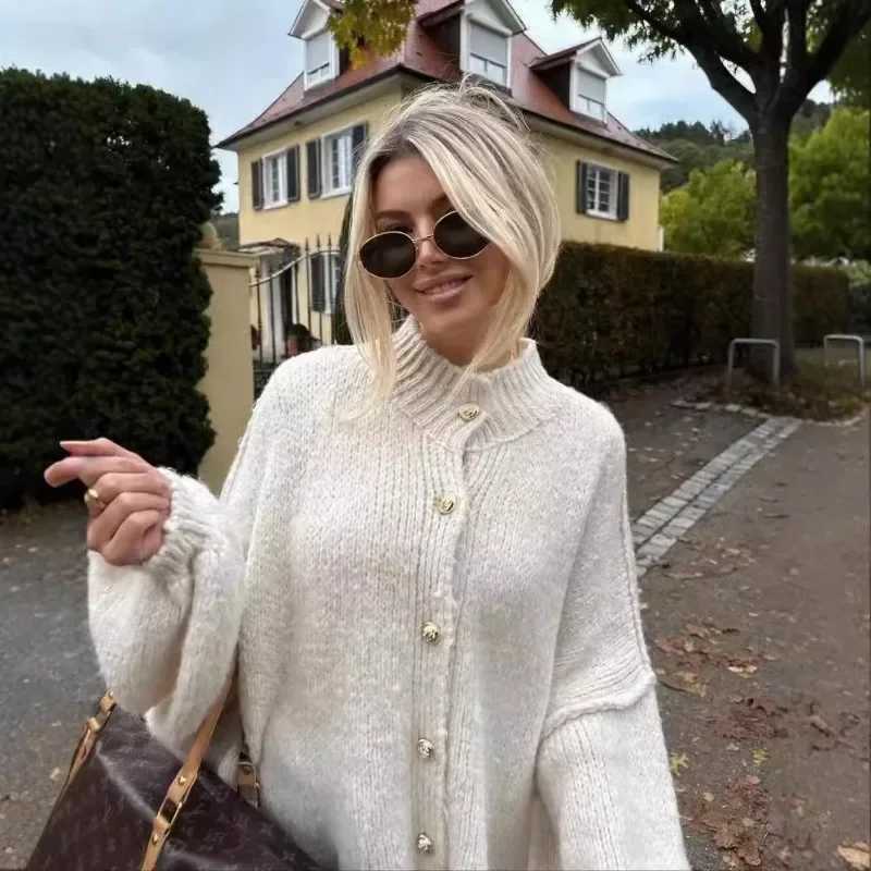 Womens Loose Sweater Cardigan Winter Solid Casual Single Breasted Long Sleeve Knitted Jacket O Neck Warm CardiganT251101