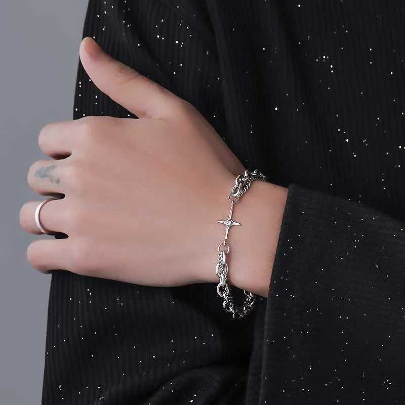 Star Link Chian Womens Bracelet Mens Punk Double layered Star Pendant Bracelet Y2k Fashion Stainless Steel Bracelet Jewelry Gift Y250329