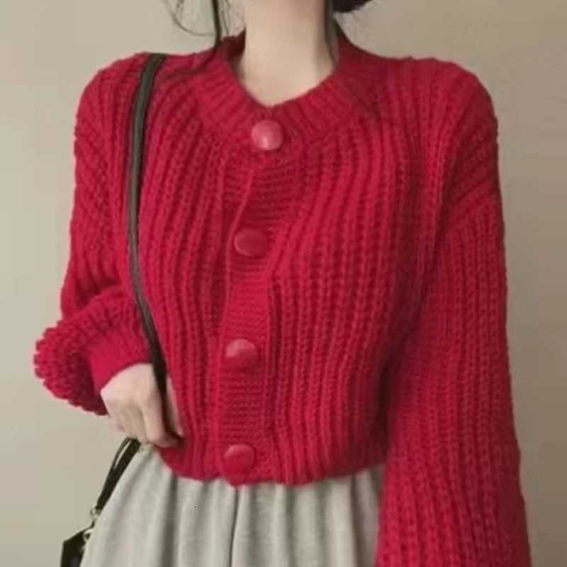 Autumn Korean Oneck Long Sleeved Sweater Casual Single Breasted Cardigan Jacket Womens Sweet Loose Solid Color Short CardiganT251101