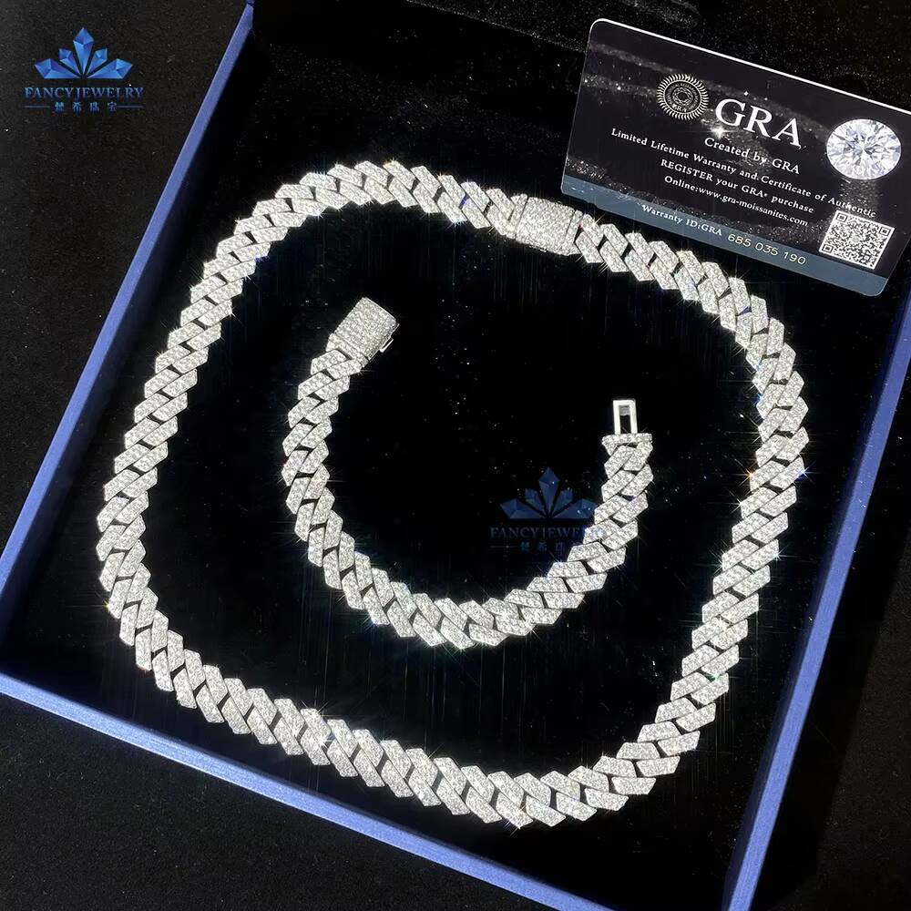Pass Diamond Tester 8mm12mm Two Rows 925 Silver Moissanite Cuban Chain Ice Out Hiphop Cuban Link Chain Bracelet