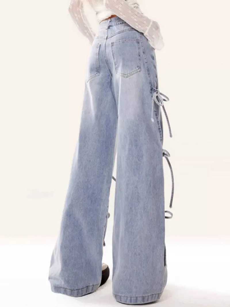 Jeans Women Vintage Bow Design Baggy Wide Leg Trousers Autumn High Waist Students Young Allmatch Daily Harajuku Slouchy Chic J251031