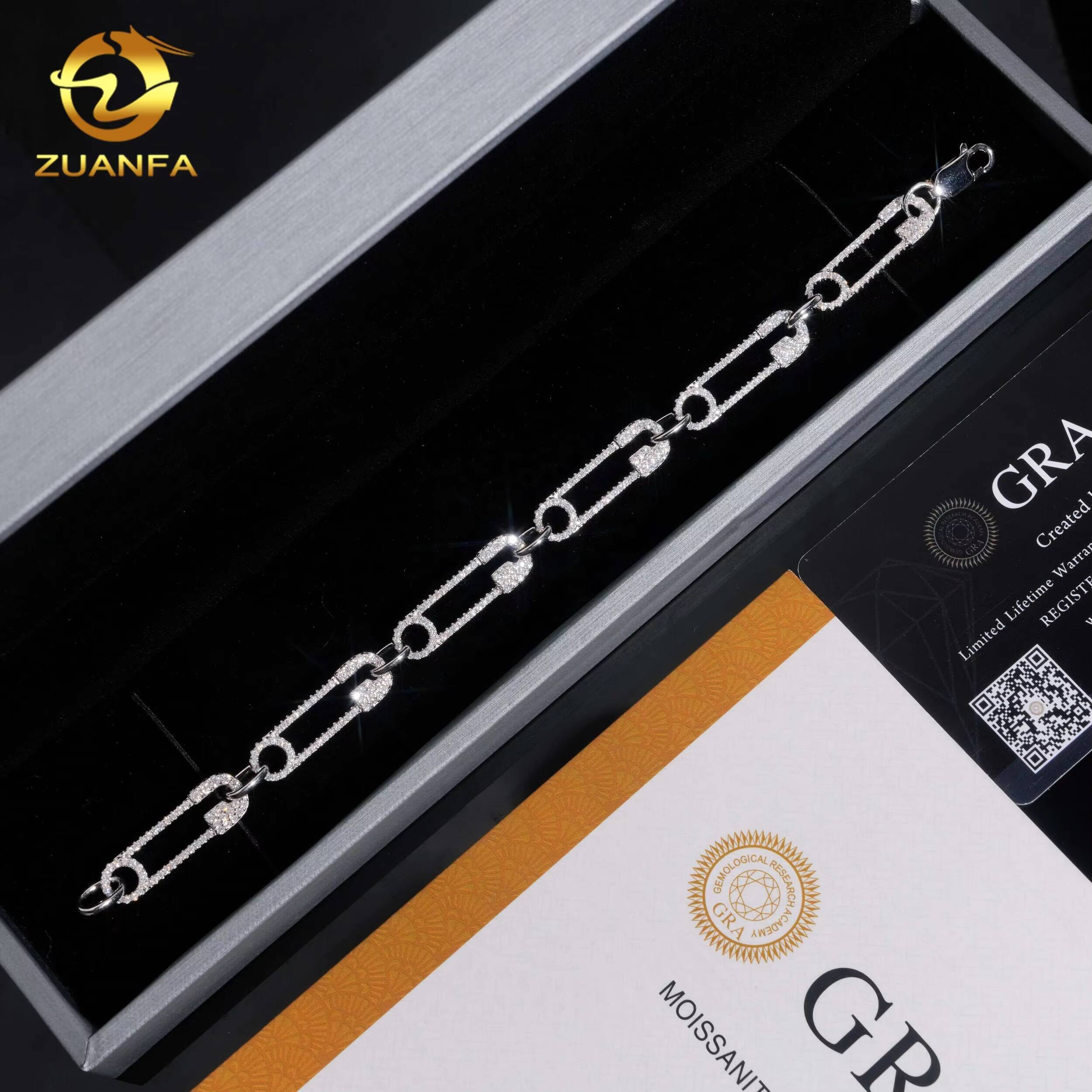 Pass Diamond Tester Fashion High Quality 925 Silver Moissanite Paper Clip Iced Out Bracelet