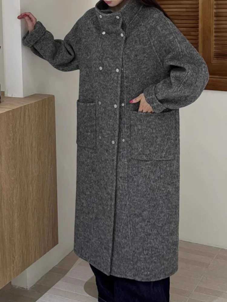 ZMEENNA Womens Mid Length Wool Blend Coat Warm Winter Outerwear Oversized Elegant Loose Fit Brown Camel ZM4432T251101