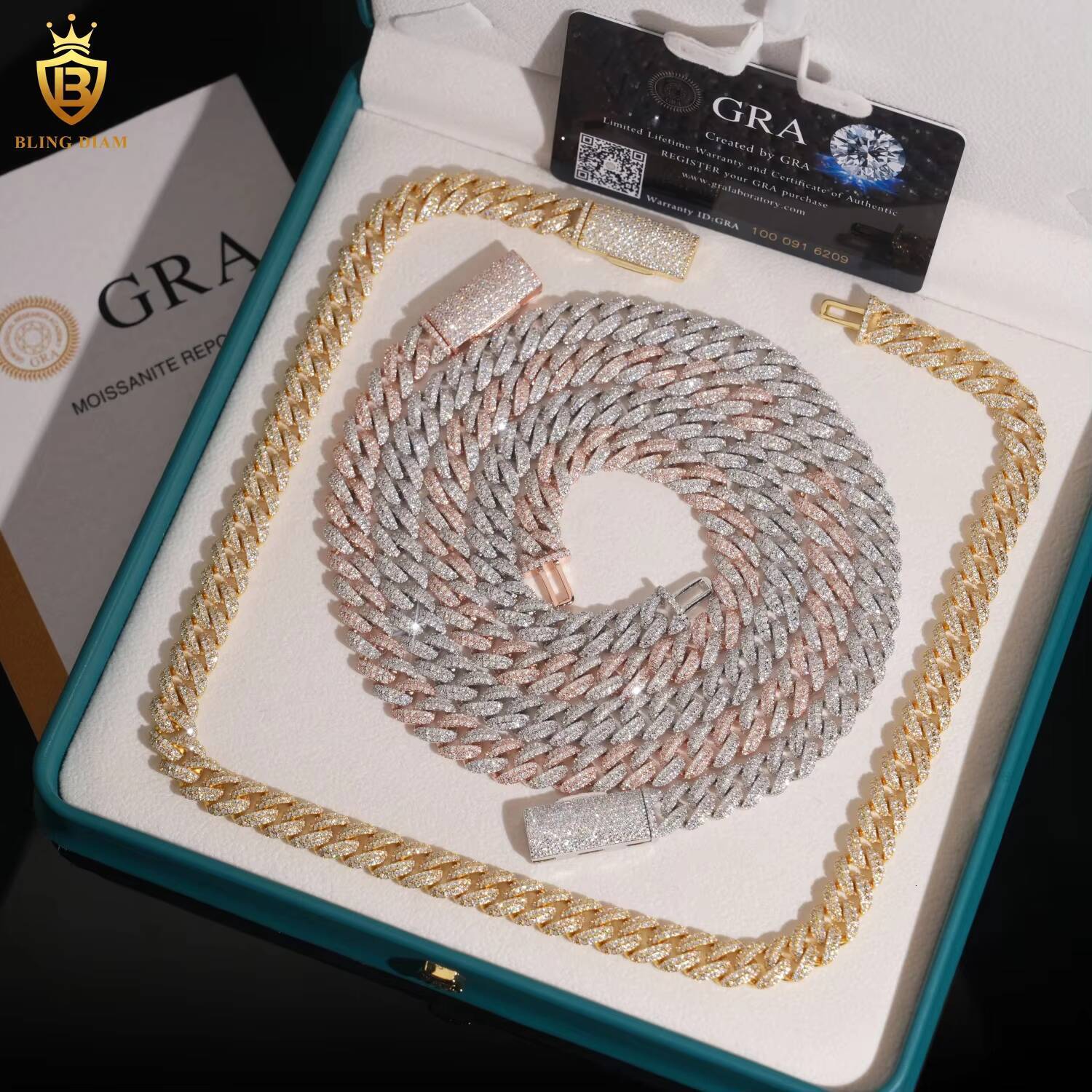 High Quality Fashion 10MM S925 Silver Hip Hop Cuban Link Chain VVS Moissanite Iced Out Cuban Necklace