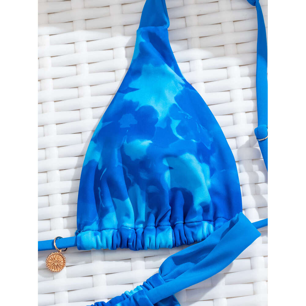 2025 New Fashionable Printed Seaside Sexy Split Swimsuit Bikini Female