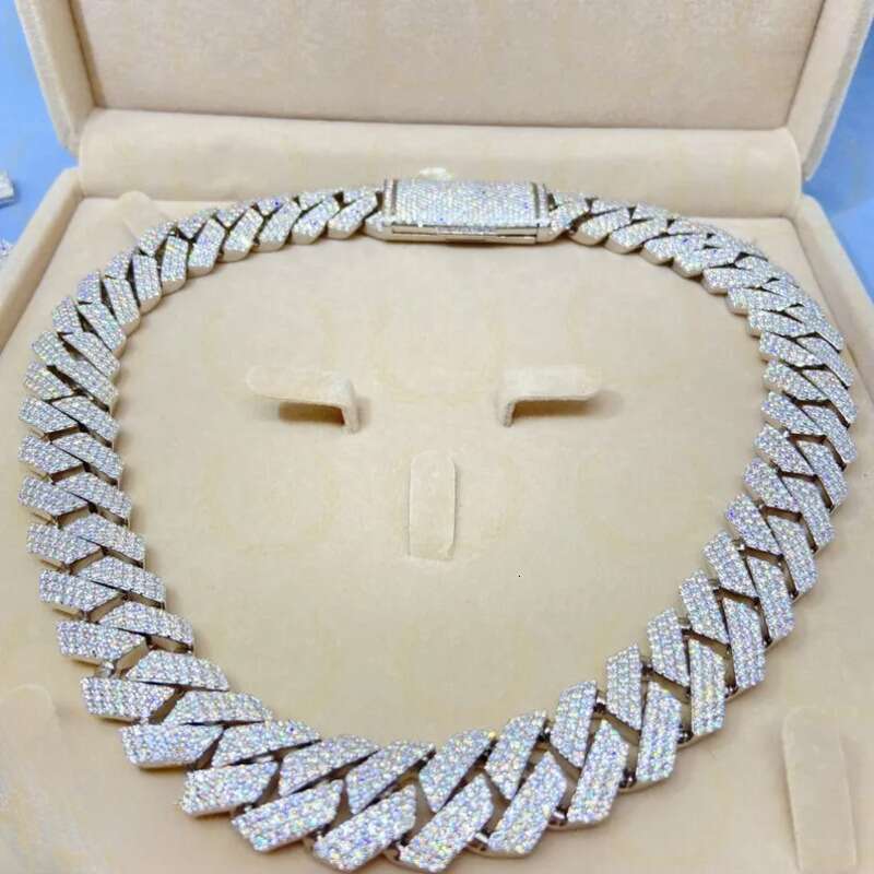 moissanite cuban k chain Hiphop 20mm Sier Yellow Gold Plated Vvsmoissnaite Cuban Chain Necklace man d792 934