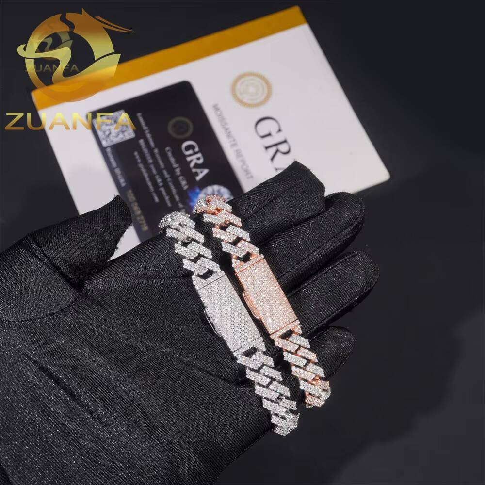 12mm 2Row Moissanite Hip Hop Jewelry 925 Sterling Silver Cuban Link Chain for Men Moissanite Link Pass Diamond Tester