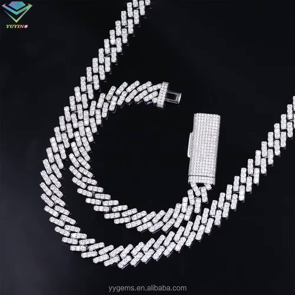 Hot Sale Real Gold Plated 6MM 8MM 10MM Single Row VVS Moissanite Diamond 925 Sterling Silver Cuban Link Chain Hip Hop Jewelry