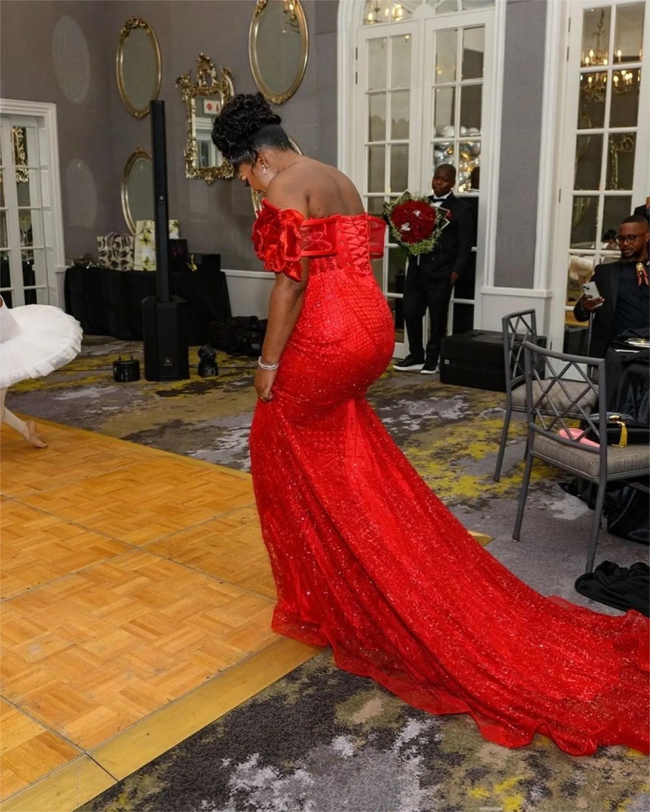 Red Mermaid Plus Size Prom Dresses 2025 Florals Sequined Sweetheart Evening Formal Party Second Birthday Engagement Gowns Dress For Special Occasions