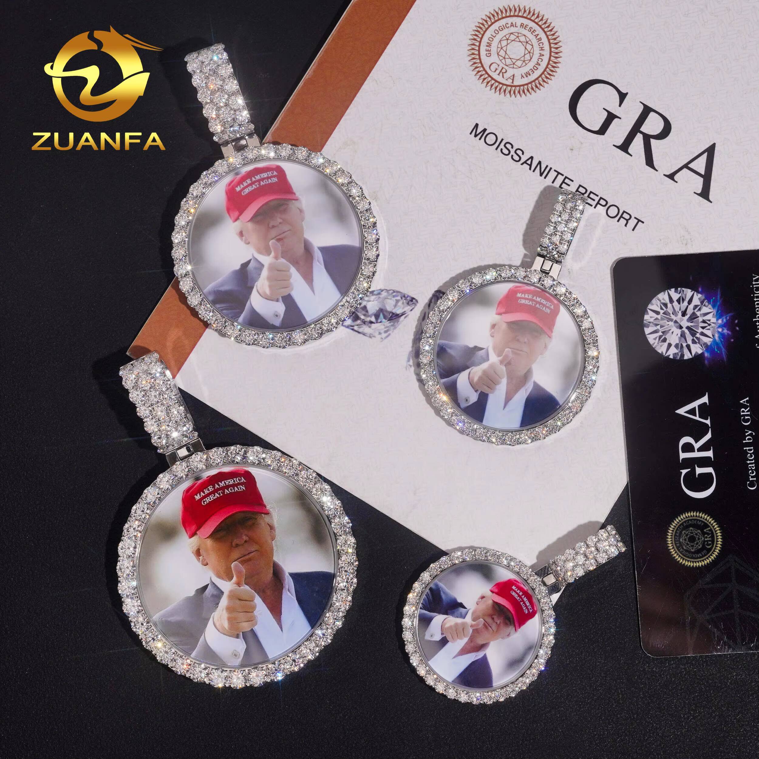 Iced Out Pendant Photo 316L Stainless Steel Moissanite Hip Hop Memory Pendant Charm Pass Tester Waterproof Scratch Resistant