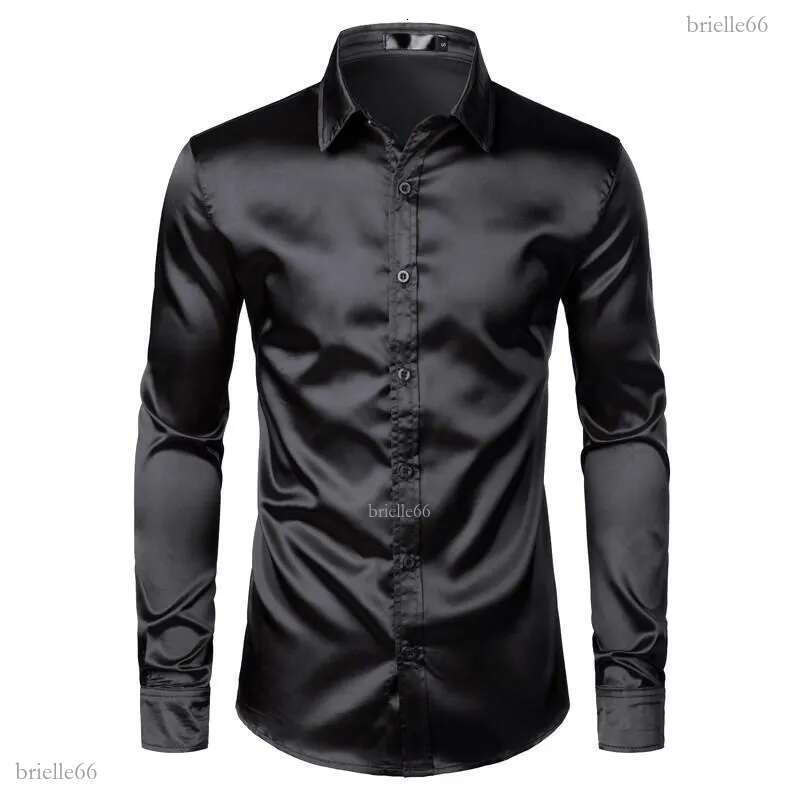Men's Black Satin Luxury Dress Shirts 2021 Silk Smooth Men Tuxedo Shirt Slim Fit Wedding Party Prom Casual Chemise Homme
