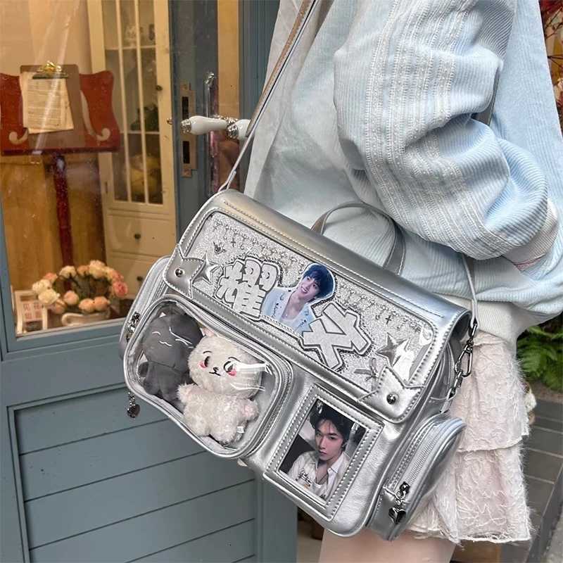 New Y2K Cute Ita Bag Harajuku Girl Transparent Pocket Large Capacity Crossbody Bag Lolita DIY Badge Display Casual Shoulder BagsW251101