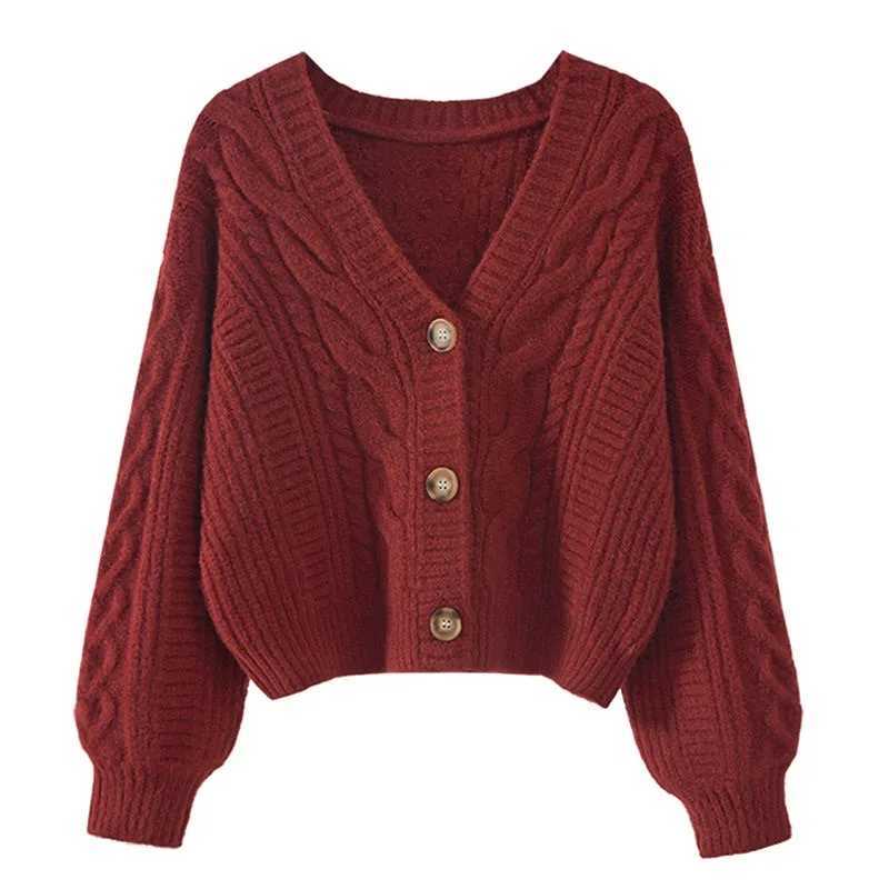 Korean Style Retro Loose Knitted Jackets New V Neck Twist Short Cardigan Sweater Elegant Office Coat Autumn Womens KnitwearT251101