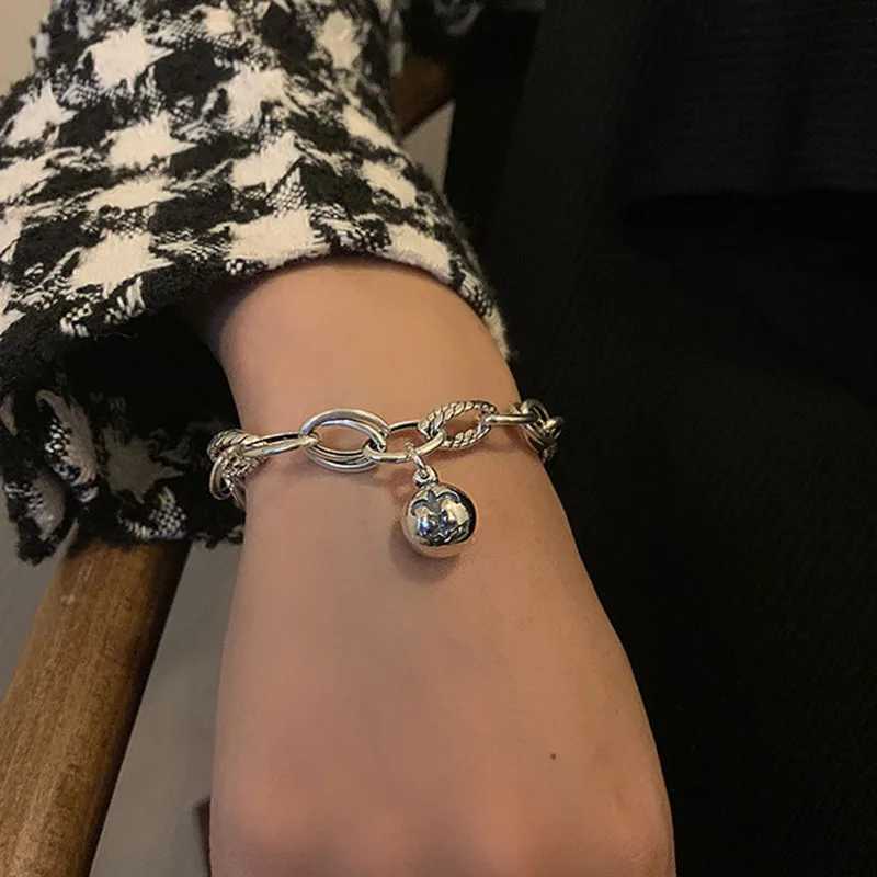 Mewanry silver couple bracelet trend punk hip-hop retro creative thick chain bell party jewelry birthday gift Y250329