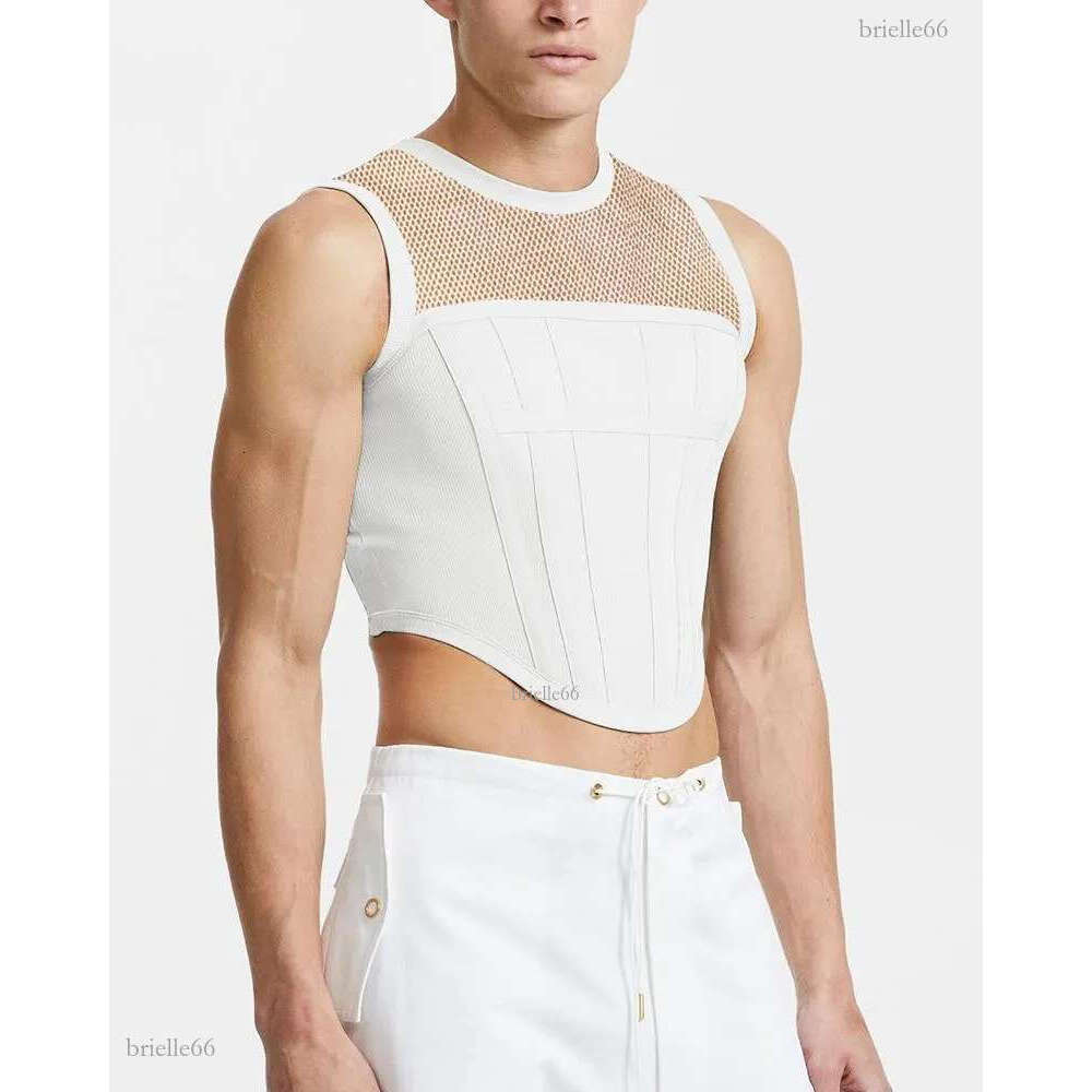 Men's Tank Tops Men Top Slim Fit Casual Ribbed Sleeveless T-Shirt Beach Solid Color Splicing Fishnet Drop
