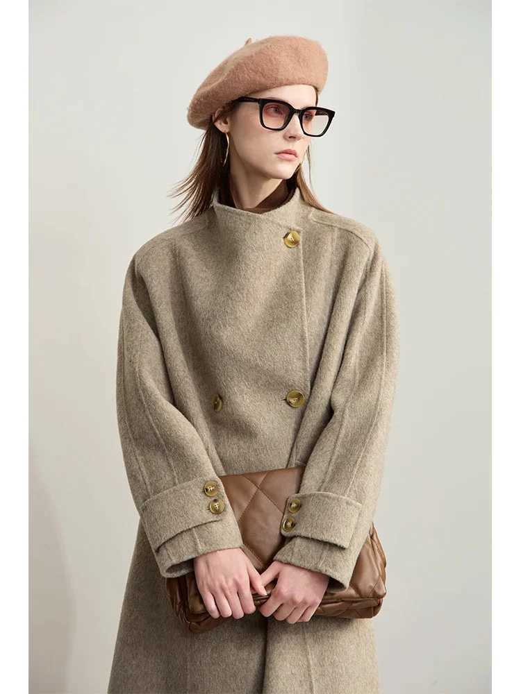 AMII Minimalism 100 Wool Doublesided Woolen Coat for Women 2024 Winter Commuter Raglan Sleeve Loose Long Outerwear 12424063T251101