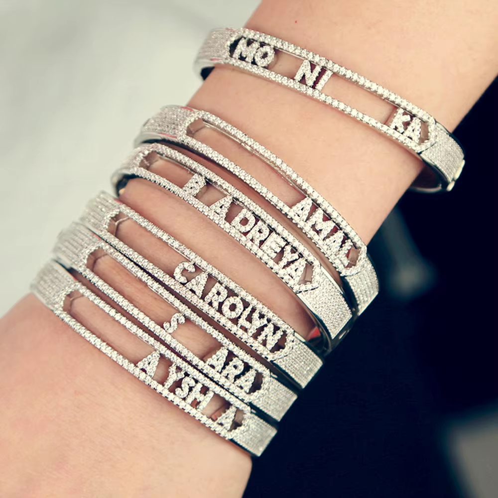 Custom Name Letter Bracelet Zircon Removable Letters Bangle Women DIY Custom Jewelry 26 Alphabet Personalized For Women