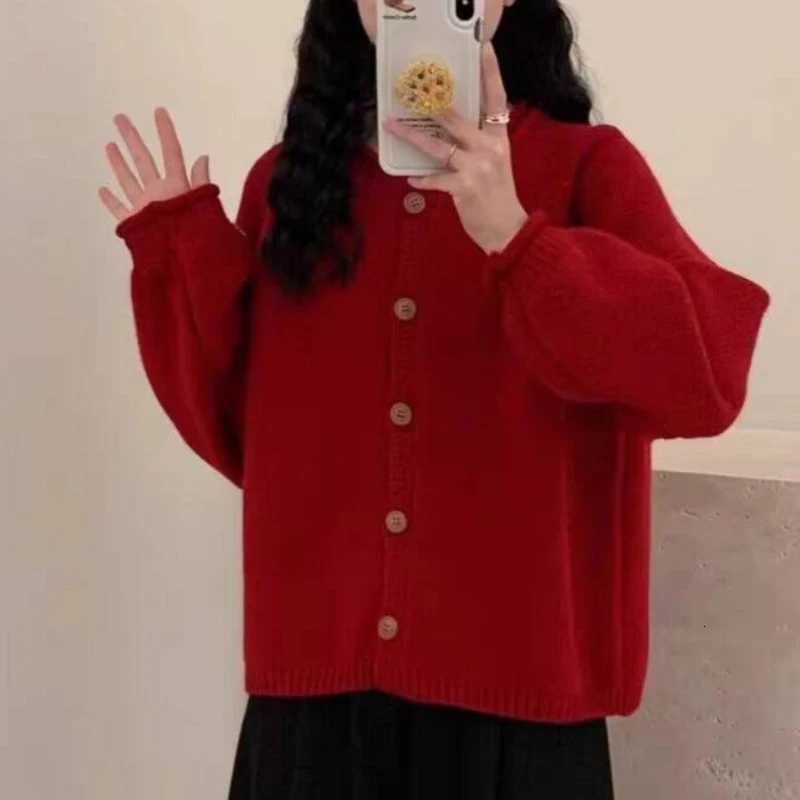 Korean Fashion O Neck Long Sleeve Cardigan Sweater Women Loose Knitted Jackets Casual Simple Retro Buttons Autumn Winter CoatsT251101
