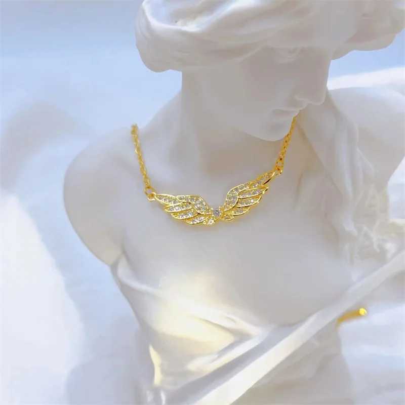 Fashion Retro Light Luxury White Jewelry Angel Wings Necklace Exquisite Personty Stainless Steel Clavicle ChainC250407