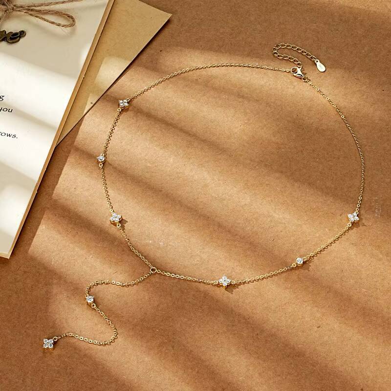 Stylish 925 Silver 2mm 3mm Round Moissanite Fourleaf Clover Fashion Necklace for Women Trendy Clavicle Chain Daily Commute
