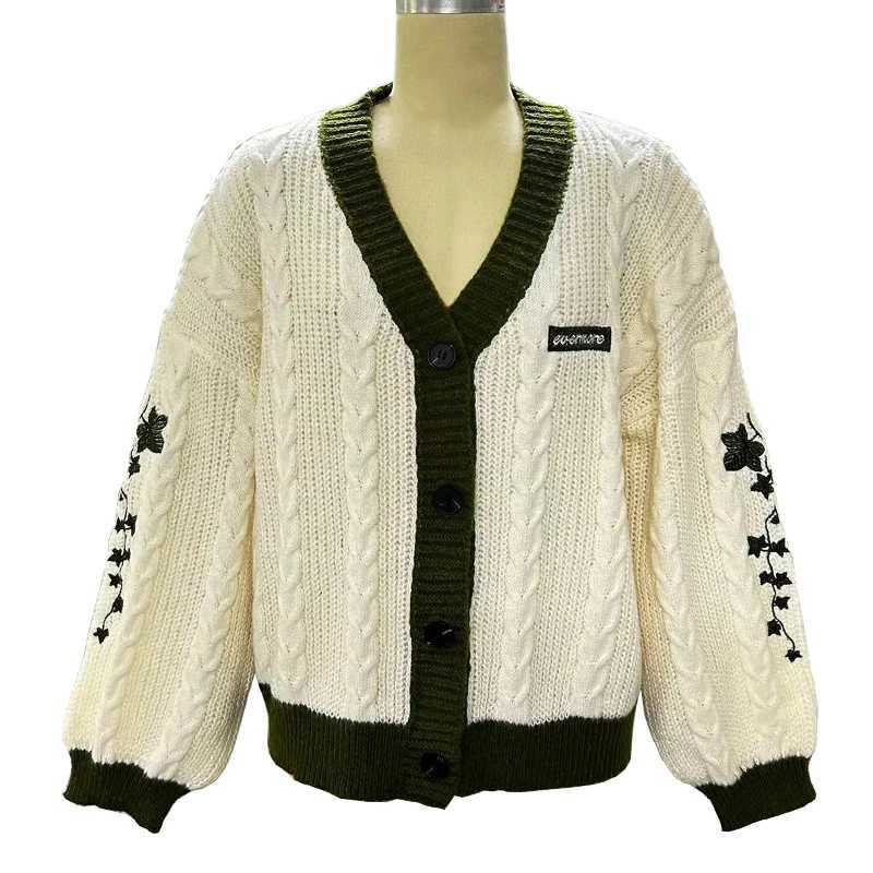 Cardigan Taylor Version Green Vine Embroidered Button Down Cable Knit Sweater Women Fall Winter Vintage OutfitT251101