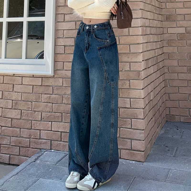 Autumn 2025 High Waist Slim Tapered Wide Leg Jeans Y2K Vintage Blue Denim Pants Dongdaemun Curved Hem for Women J251031