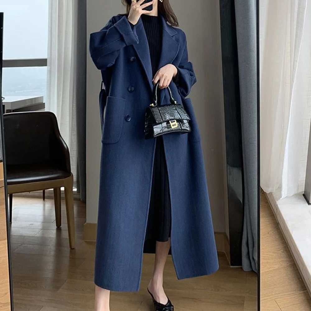 Autumn Winter 2025 Coat Women Chic Decent Solid Color Double Breasted Long Sleeve Lapel Long Office Lady Coat For WomenT251101