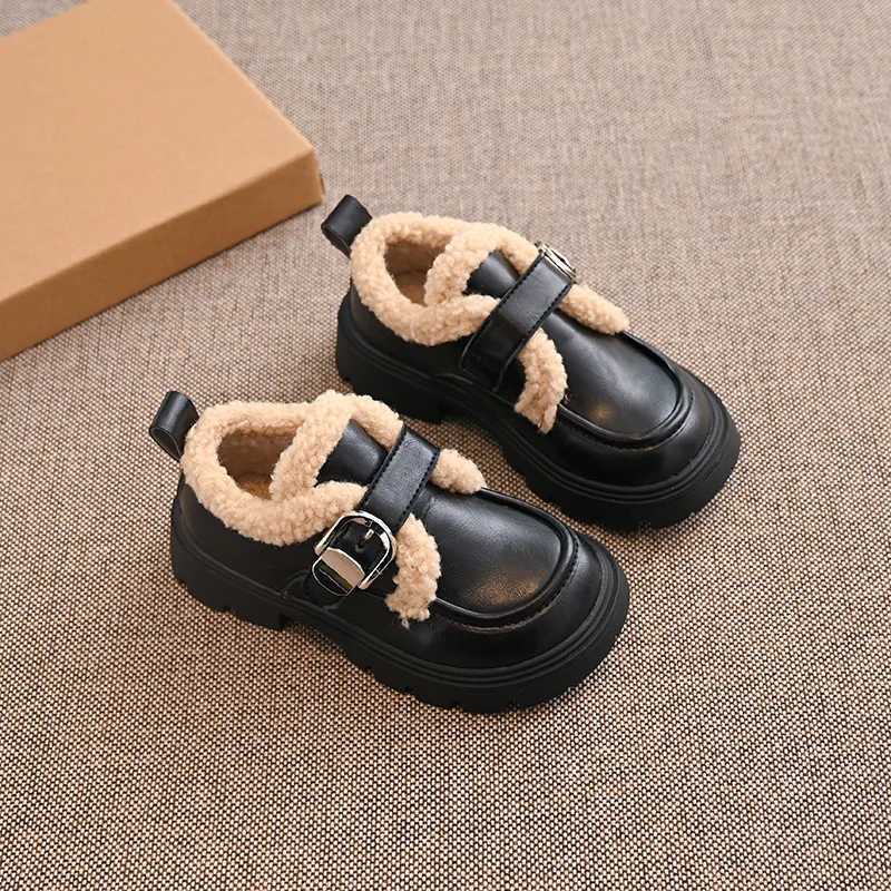 Kids Flat Shoes Suede Warm for Winter Children Leather Shoes Round Toes 2025 Winter New Girls Princess Shoes Soft Bottom BritishT251101