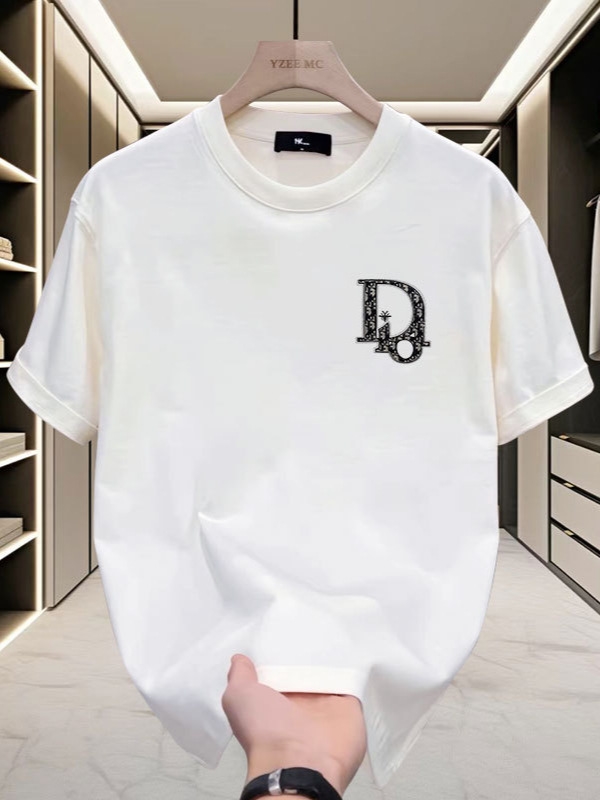 Fashion trend Summer new high-grade cotton men's fashion casual all round neck short-sleeved T-shirt cotton light luxury handsome men's blac