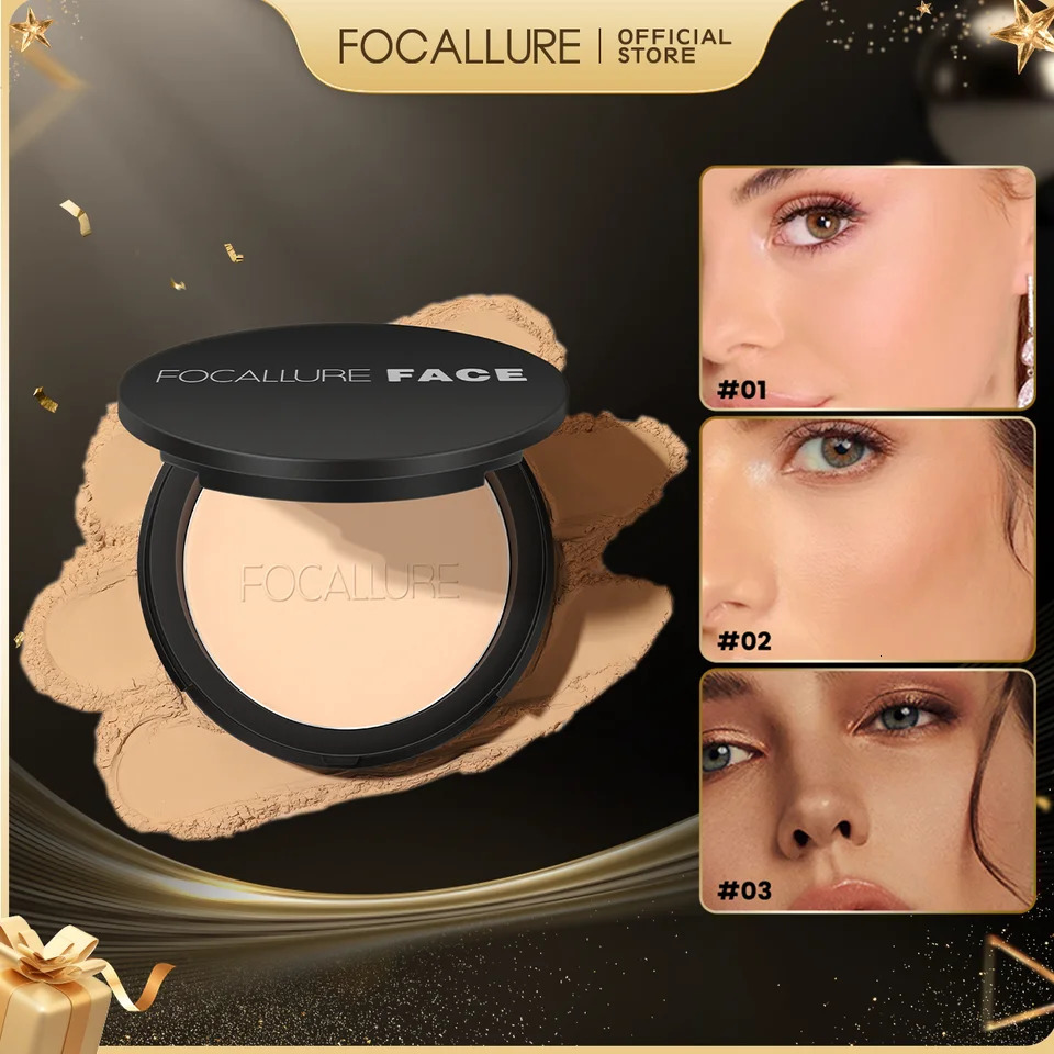 FOCALLURE 9 Colors Pressed Powder Waterproof Long-lasting Full Coverage Face Compact Setting Powder Makeup Foundation Cosmetics 250326
