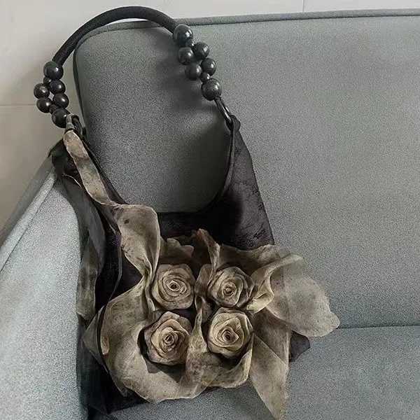 Chinese Style Rose Decor Shoulder Bags Fashion Commuter Tote Bags Classic Pleated Handbags High Quality Women Underarm BagsW251101