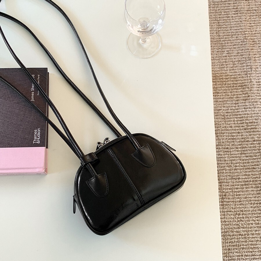 Korean Saddle Bag Women's Stylish PU Leather Mini Design Bag Double Zipper Crossbody Shoulder Bag