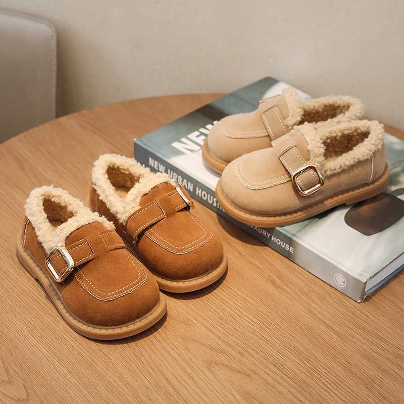 Winter New Children Leather Shoes Warm Outdoor Girls Causal Cotton Shoes Solid Color School Simple Kids Fashion Flat Plush ShoesT251101
