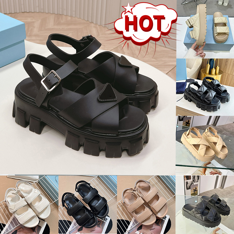 platform slides designer sandals women luxury padded nappa leather slippers pradalies monolith roman rubber sliders strap lug tread womens shoes summer beach dad s
