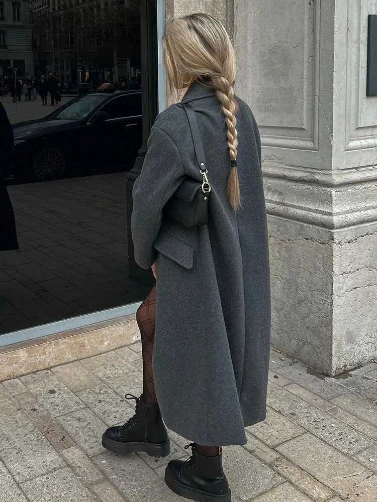 Womens New DoubleBreasted Warm Trench Coat Fall And Winter Fashion VNeck LongSleeved Pocket Tweed Coat Women Long CoatT251101