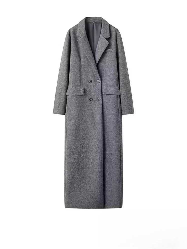 KONDALA Vintage Casual Chic Solid Women Overcoat Double Breasted Oversized Long Jackets Fashion 2025 Autumn Winter Thick CoatsT251101