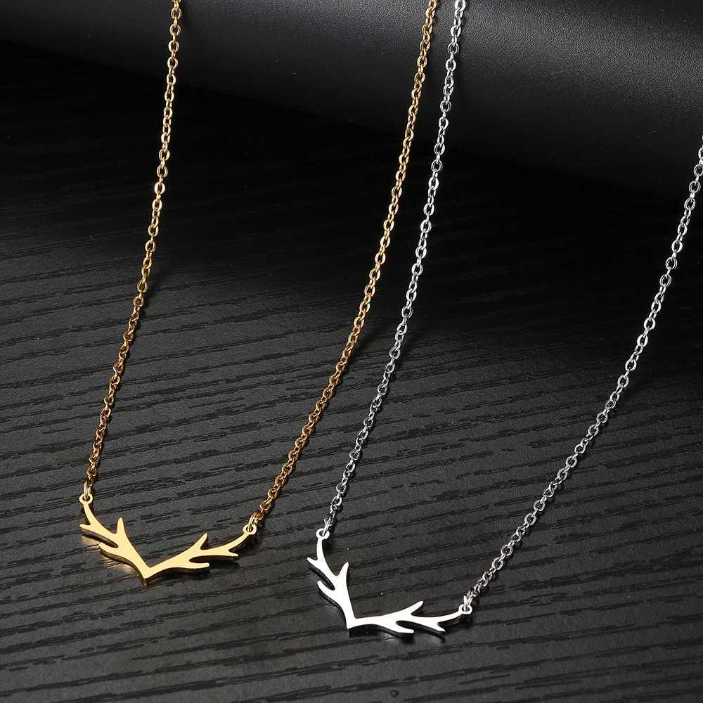 Stainless Steel Necklaces Exquisite Antlers Pendant Chain Choker Charm Fashion Necklace For Women Jewelry Christmas Party GiftC250407