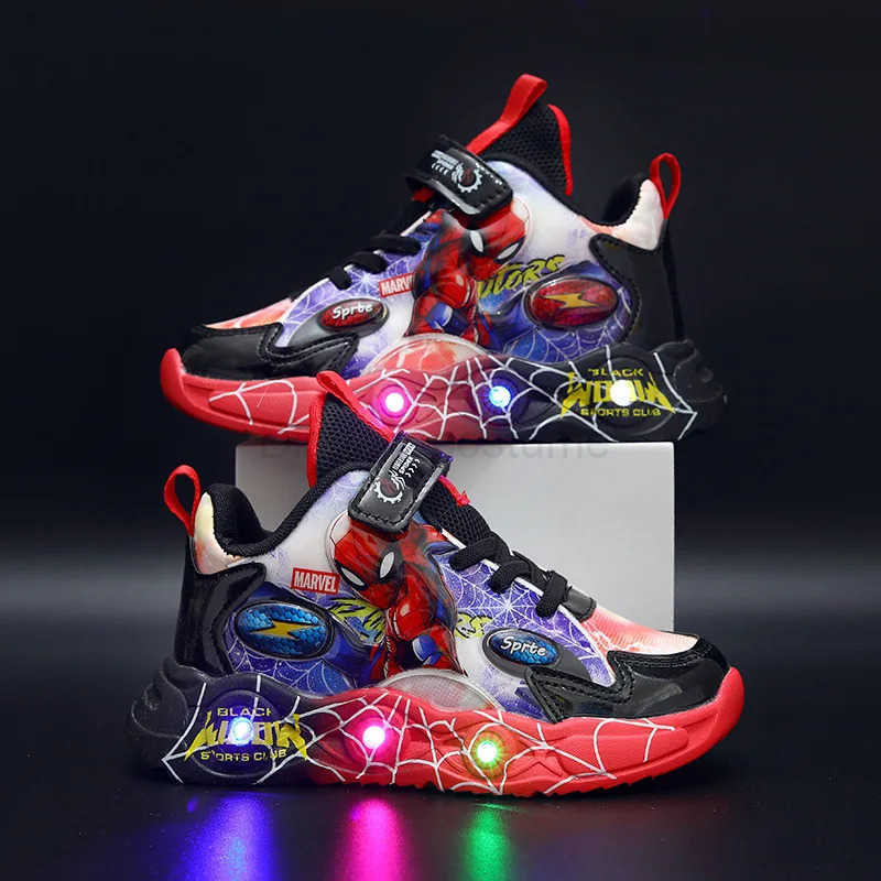 Disney Spiderman Childrens Shoes Boys Sneakers Spring Autumn Cartoon Fashion Kids Lighted Sports Shoes Child Boy LED Sneaker H251101