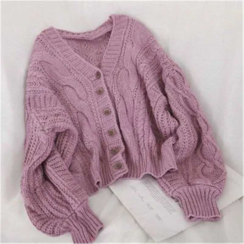 Vneck Long Sleeved Cardigan Casual Sweater New Autumn and Winter Retro Women Elegant Singlebreasted Cropped Knitwear ClothingT251101
