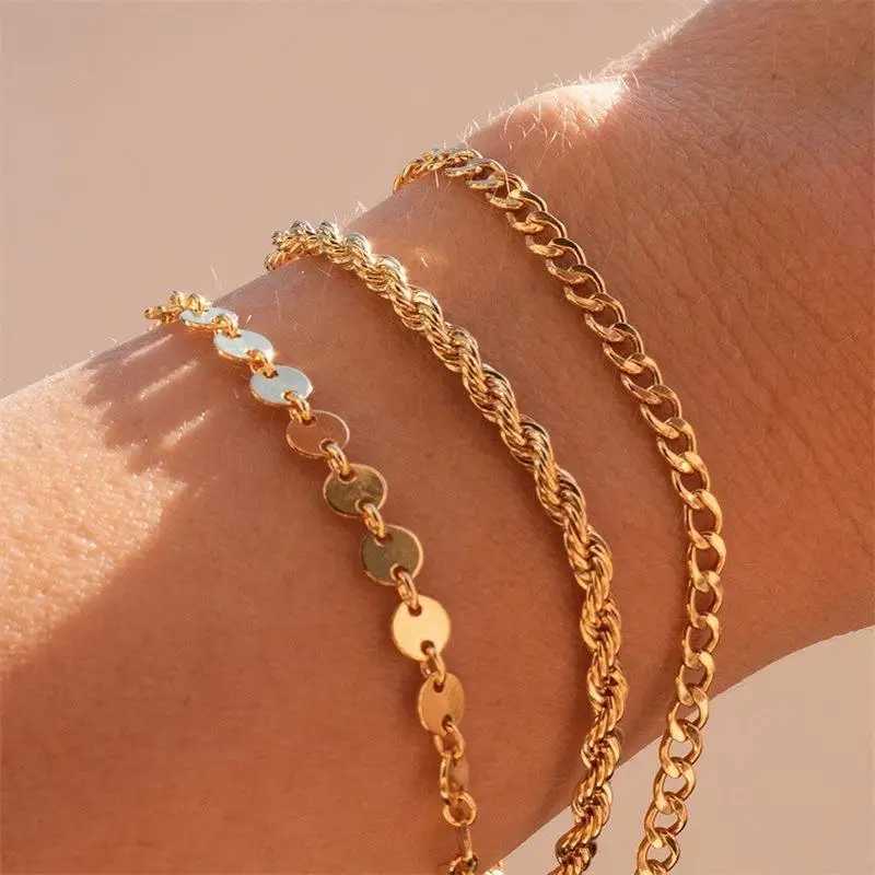 Simple Stainless Steel Rope Chain Bracelet 4MM Gold Womens Bracelet Minimalist Fashion Hip Hop Jewelry C048 Y250329