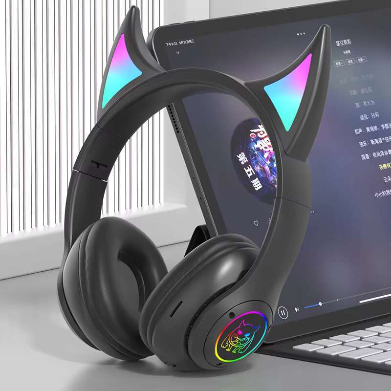 Trendy Cool Devil Angle Luminous Bluetooth Wireless Sports DJ Headset Waterproof Noise Cancelg Stereo Subwoofer Earphones AAC