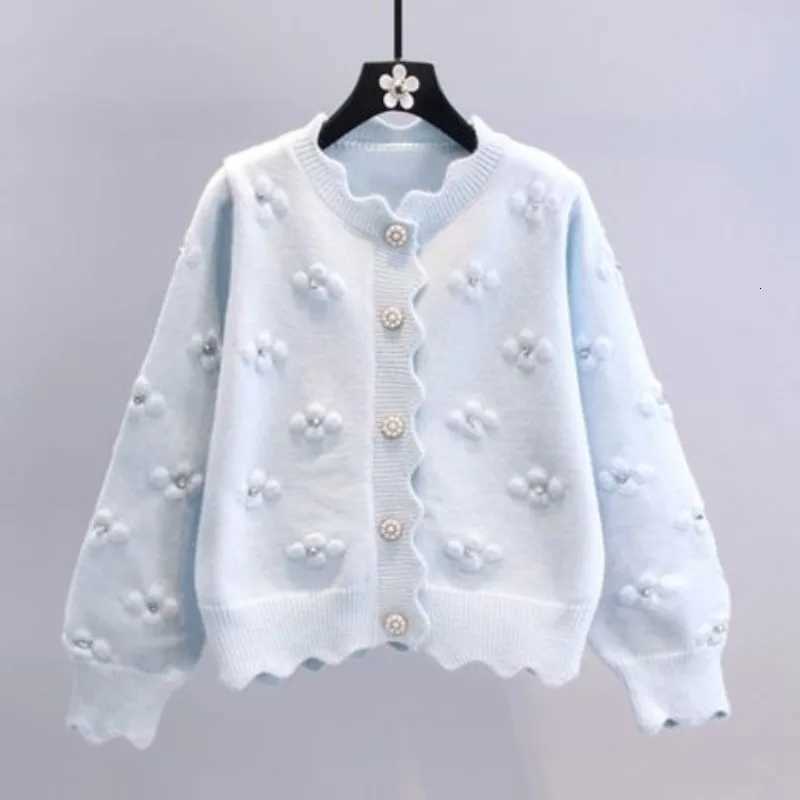 Round O Neck Womens Cardigans Flower 2025 Trending Fashion Korean Streetwear Trend Youth Style Chic Solid Ladies Knit SweatersT251101