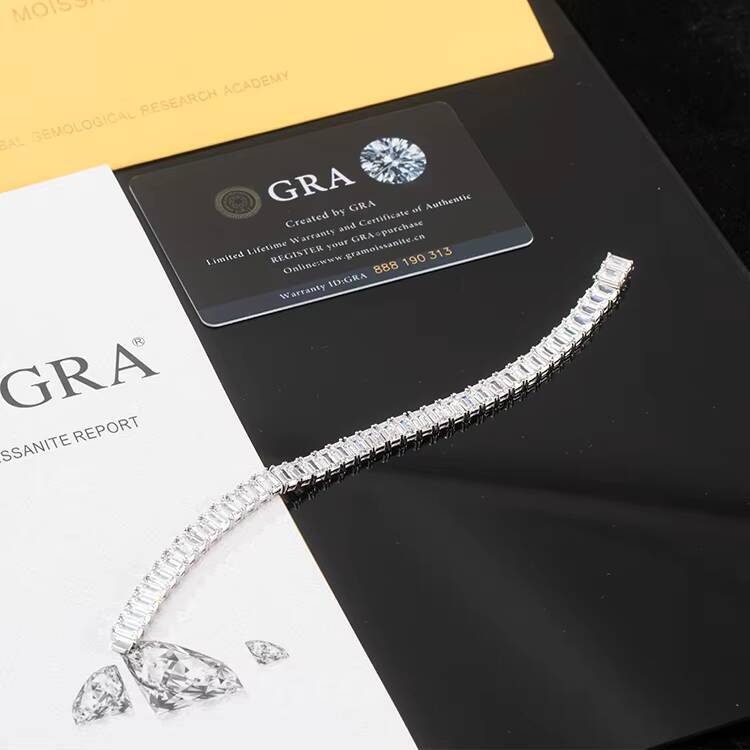 Custom S925 Silver 5x7MM 1CT DVVS1 White Clear Emerald Cut D VVS Moissanite Men Women Tennis Chain Bracelet Wholesale