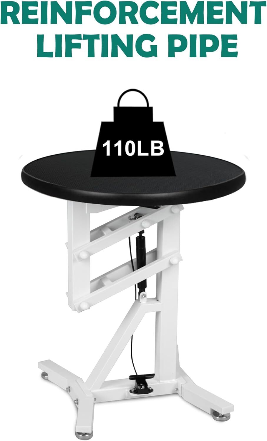 DiDiBirDi 23 inch (approximately 58.6 cm) pet grooming table, pneumatic lift dog trimming station, with anti slip rubber circular rotatable tabletop, 