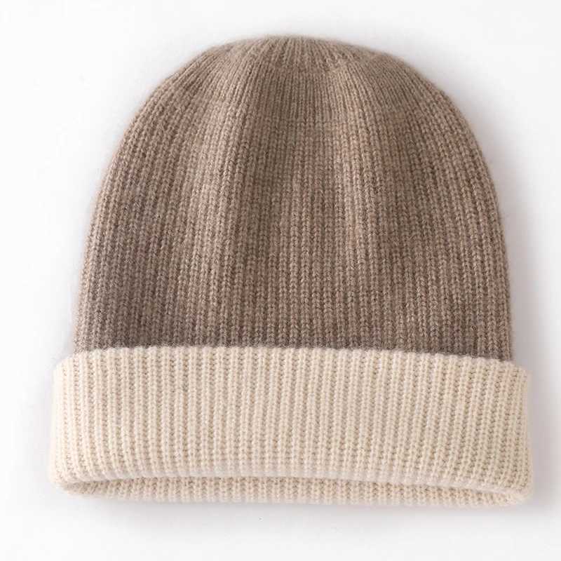 100 Cashmere Double Layer Beanie Hat Double Sided Knit Warm Winter Two Tone Reversible Multi Color Versatile Headwear CapXJ251101