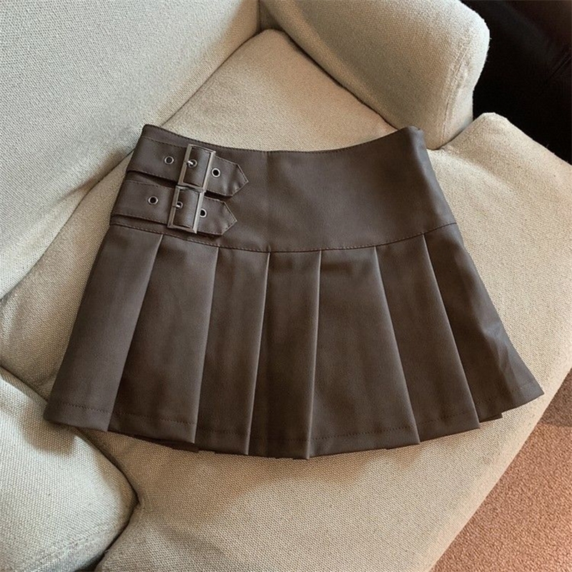 MEXZT S-3XL Y2K Pu Leather Mini Skirts Women Streetwear High Waist Pleated Skirt Vintage Korean Black Slim Casual A Line Skirts 250324
