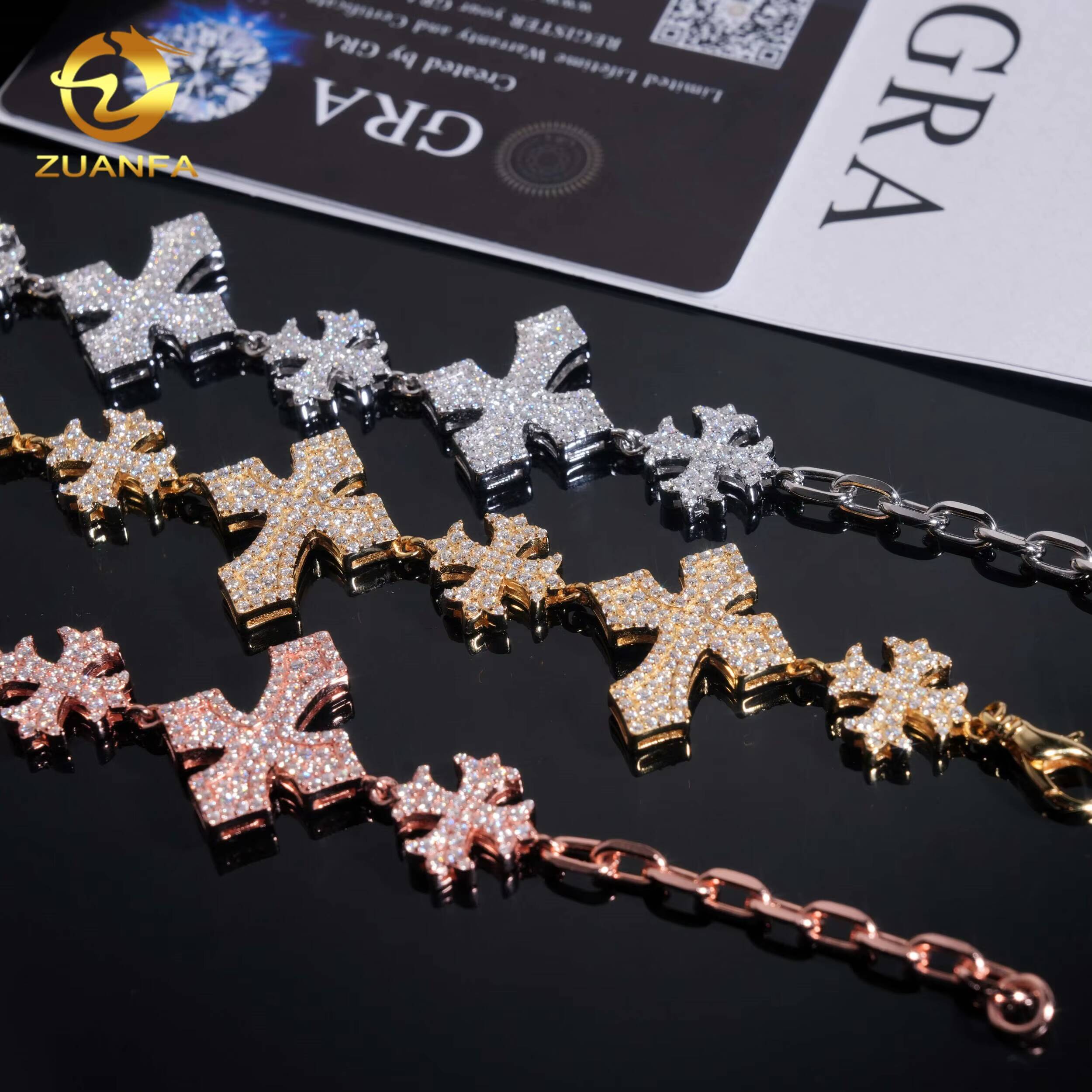 Hip Hop Jewelry Mix Cross VVS Moissanite Cuban Link Bracelet 925 Silver Hip Hop Cuban Bracelet